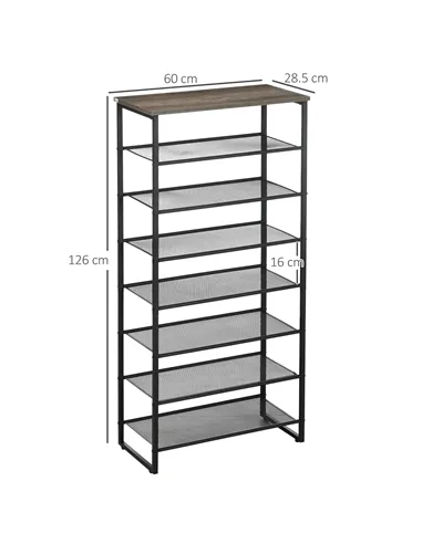 HOMCOM 8-Tier Shoe Rack, Shoe Storage Organizer with Mesh Shelves, Free Standing Shoe Shelf Stand for 21-24 Pairs of Shoes for E