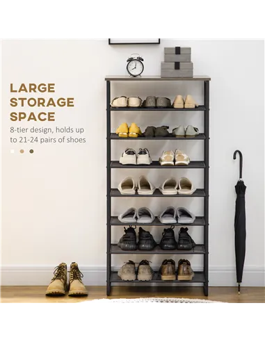 HOMCOM 8-Tier Shoe Rack, Shoe Storage Organizer with Mesh Shelves, Free Standing Shoe Shelf Stand for 21-24 Pairs of Shoes for E