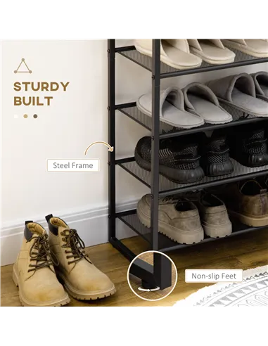 HOMCOM 8-Tier Shoe Rack, Shoe Storage Organizer with Mesh Shelves, Free Standing Shoe Shelf Stand for 21-24 Pairs of Shoes for E
