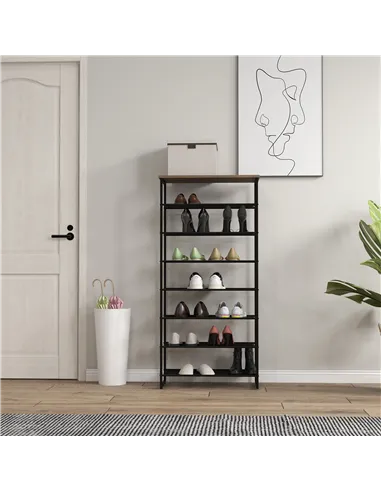 HOMCOM 8-Tier Shoe Rack, Shoe Storage Organizer with Mesh Shelves, Free Standing Shoe Shelf Stand for 21-24 Pairs of Shoes for E