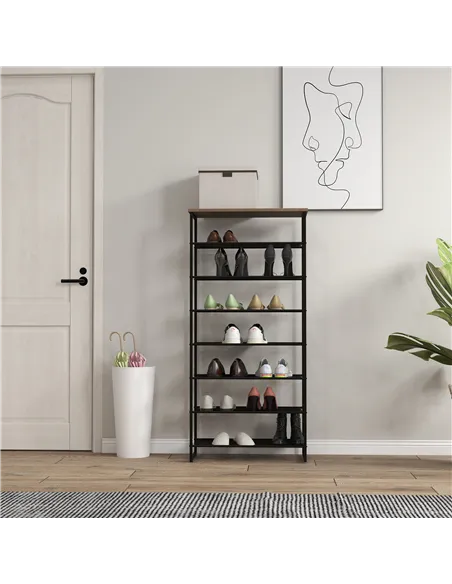 HOMCOM 8-Tier Shoe Rack, Shoe Storage Organizer with Mesh Shelves, Free Standing Shoe Shelf Stand for 21-24 Pairs of Shoes for E