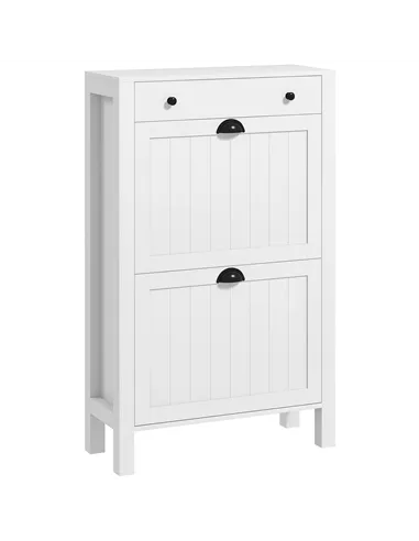 HOMCOM Narrow Shoe Cabinet with 2 Flip Drawers and Adjustable Shelves, White
