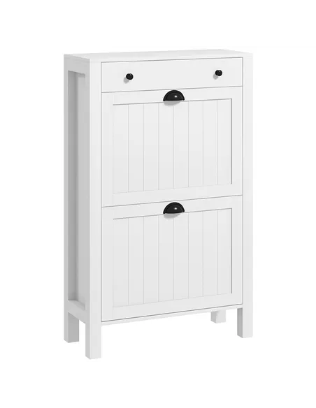 HOMCOM Narrow Shoe Cabinet with 2 Flip Drawers and Adjustable Shelves, White