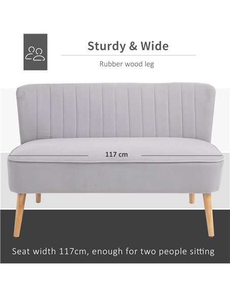 HOMCOM Modern Velvet Double Seat Sofa w/ Wood Frame Foam Padding High Back Soft Comfortable Compact Couch Grey