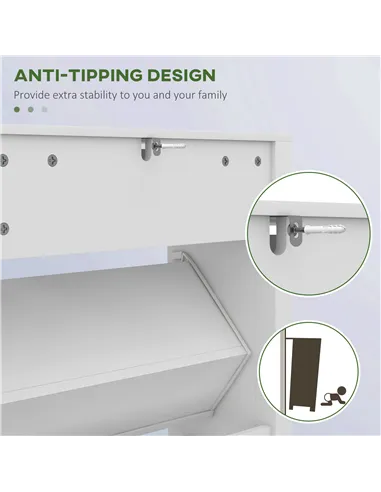 HOMCOM Narrow Shoe Cabinet with 2 Flip Drawers and Adjustable Shelves, White