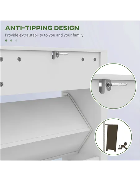 HOMCOM Narrow Shoe Cabinet with 2 Flip Drawers and Adjustable Shelves, White