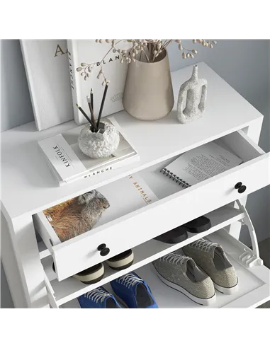 HOMCOM Narrow Shoe Cabinet with 2 Flip Drawers and Adjustable Shelves, White