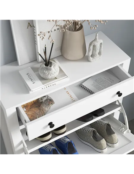 HOMCOM Narrow Shoe Cabinet with 2 Flip Drawers and Adjustable Shelves, White