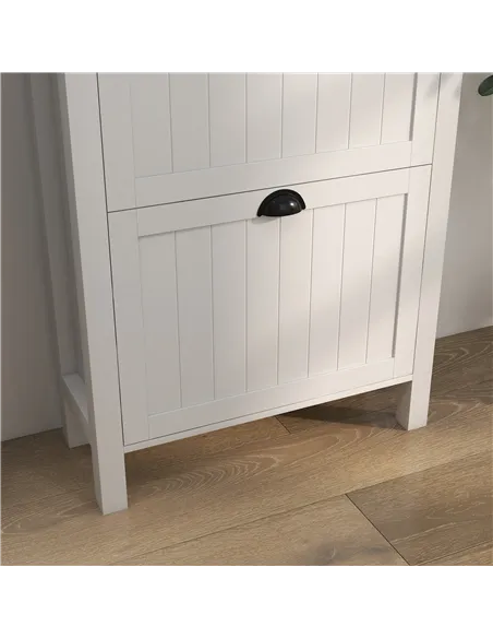 HOMCOM Narrow Shoe Cabinet with 2 Flip Drawers and Adjustable Shelves, White