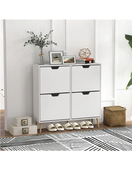 HOMCOM Shoe Storage Cabinet, 4 Flip Drawers, Shoe Organizer for 8-16 Pairs of Shoes, White