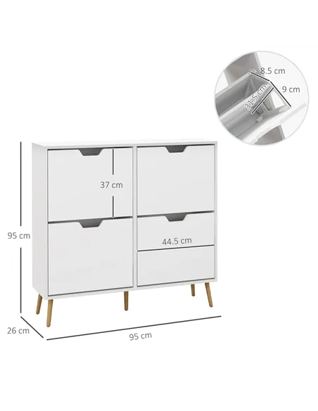 HOMCOM Shoe Storage Cabinet, 4 Flip Drawers, Shoe Organizer for 8-16 Pairs of Shoes, White