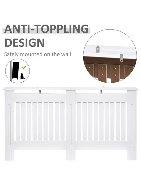 HOMCOM Slatted Radiator Cover Painted Cabinet MDF Lined Grill in White (152L x 19W x 81H cm)