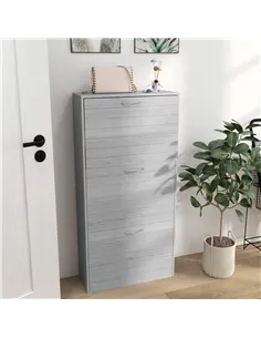 HOMCOM 12-Shoe Flip Drawer Storage Cabinet - Grey Wood-Effect 2