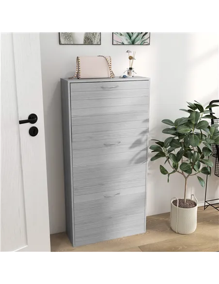 HOMCOM 12-Shoe Flip Drawer Storage Cabinet - Grey Wood-Effect