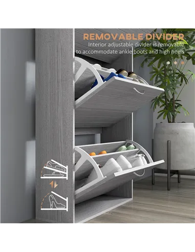 HOMCOM 12-Shoe Flip Drawer Storage Cabinet - Grey Wood-Effect