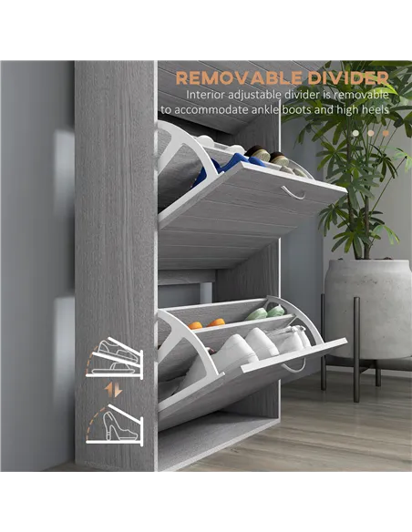 HOMCOM 12-Shoe Flip Drawer Storage Cabinet - Grey Wood-Effect