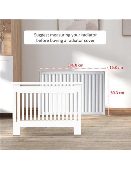 HOMCOM Slatted Radiator Cover Painted Cabinet MDF Lined Grill in White (152L x 19W x 81H cm)