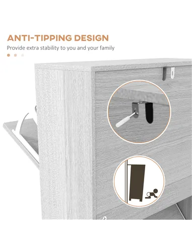 HOMCOM 12-Shoe Flip Drawer Storage Cabinet - Grey Wood-Effect