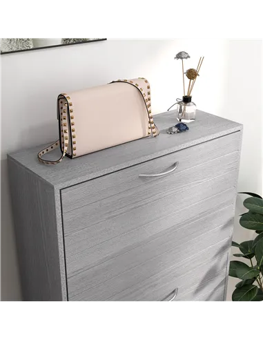 HOMCOM 12-Shoe Flip Drawer Storage Cabinet - Grey Wood-Effect