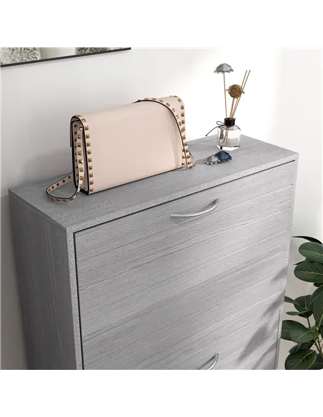 HOMCOM 12-Shoe Flip Drawer Storage Cabinet - Grey Wood-Effect