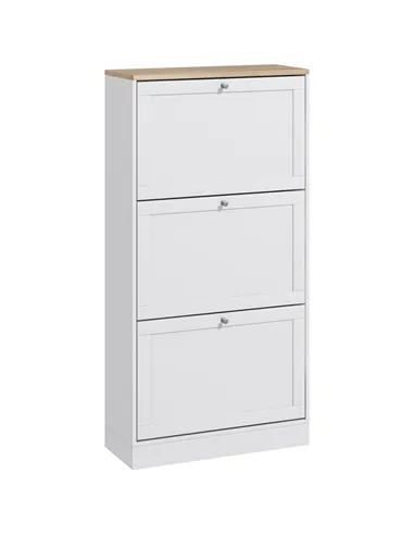 HOMCOM Modern Compact Three-Drawer Shoe Storage Cabinet - White