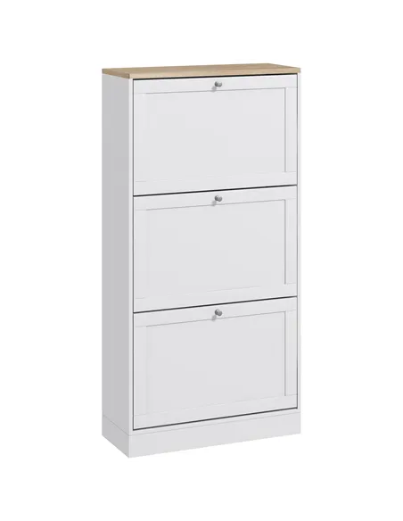 HOMCOM Modern Compact Three-Drawer Shoe Storage Cabinet - White