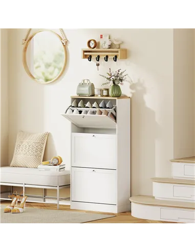 HOMCOM Modern Compact Three-Drawer Shoe Storage Cabinet - White