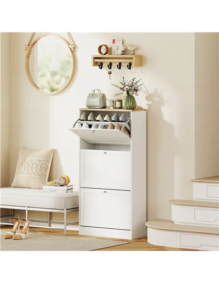HOMCOM Modern Compact Three-Drawer Shoe Storage Cabinet - White