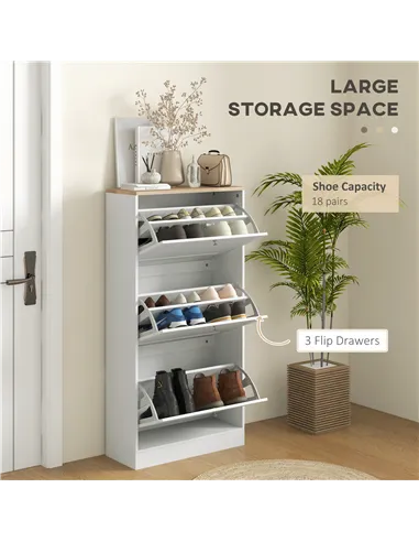 HOMCOM Modern Compact Three-Drawer Shoe Storage Cabinet - White