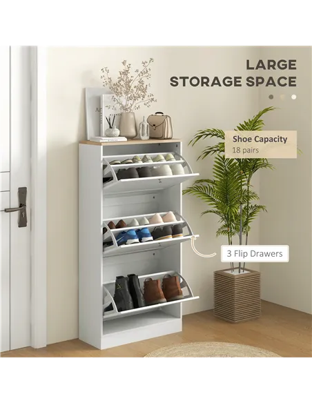 HOMCOM Modern Compact Three-Drawer Shoe Storage Cabinet - White