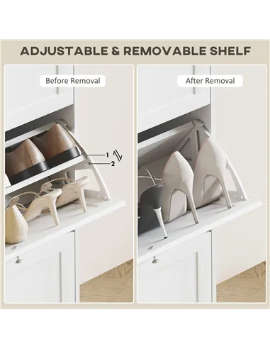 HOMCOM Modern Compact Three-Drawer Shoe Storage Cabinet - White