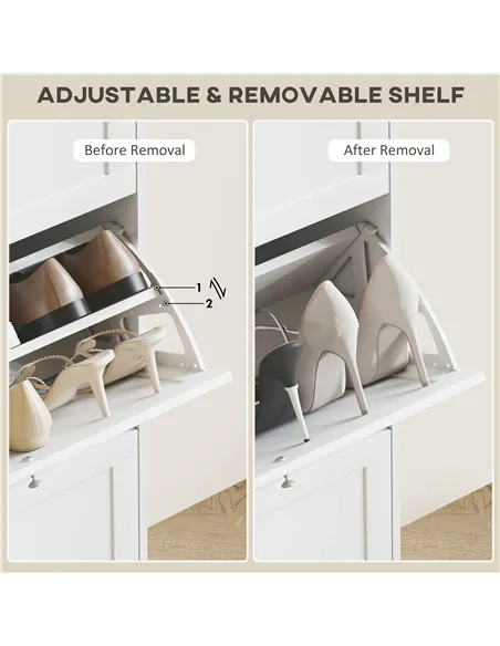 HOMCOM Modern Compact Three-Drawer Shoe Storage Cabinet - White