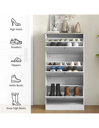 HOMCOM Modern Compact Three-Drawer Shoe Storage Cabinet - White