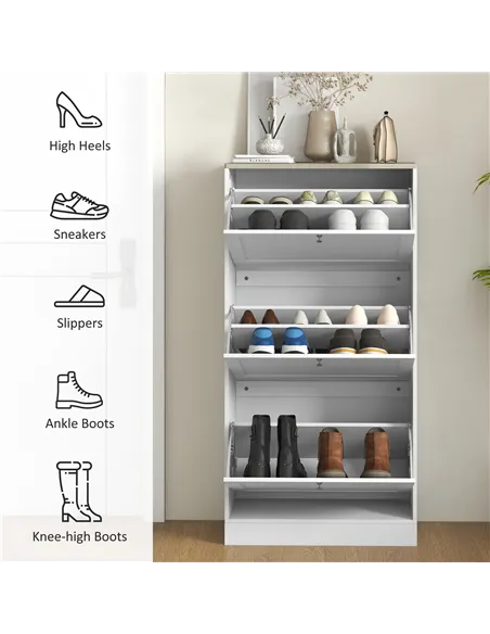 HOMCOM Modern Compact Three-Drawer Shoe Storage Cabinet - White