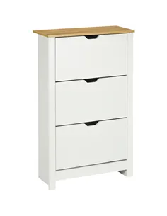 HOMCOM Slim Shoe Cabinet, Narrow Shoe Cupboard with 3 Flip Drawers, Adjustable Shelves for 18 Pairs of Shoes for Hallway, White
