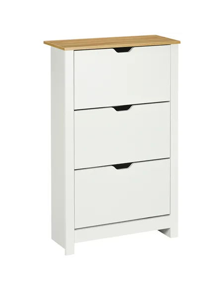 HOMCOM Slim Shoe Cabinet, Narrow Shoe Cupboard with 3 Flip Drawers, Adjustable Shelves for 18 Pairs of Shoes for Hallway, White