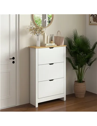 HOMCOM Slim Shoe Cabinet, Narrow Shoe Cupboard with 3 Flip Drawers, Adjustable Shelves for 18 Pairs of Shoes for Hallway, White