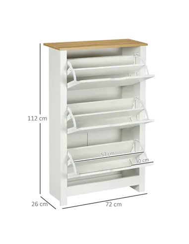 HOMCOM Slim Shoe Cabinet, Narrow Shoe Cupboard with 3 Flip Drawers, Adjustable Shelves for 18 Pairs of Shoes for Hallway, White