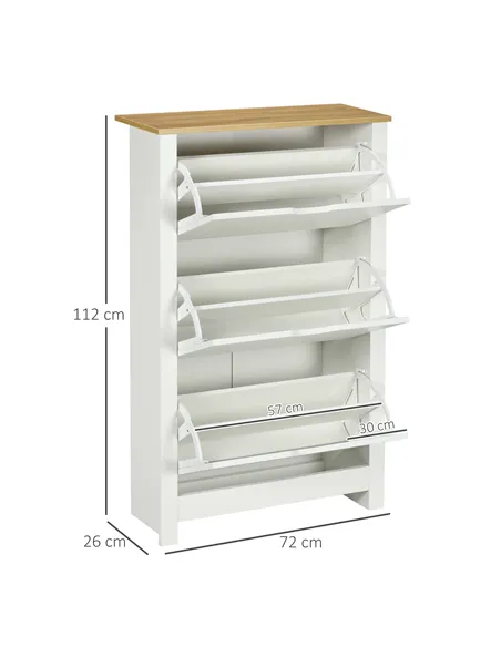 HOMCOM Slim Shoe Cabinet, Narrow Shoe Cupboard with 3 Flip Drawers, Adjustable Shelves for 18 Pairs of Shoes for Hallway, White