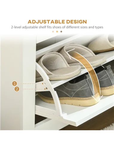 HOMCOM Slim Shoe Cabinet, Narrow Shoe Cupboard with 3 Flip Drawers, Adjustable Shelves for 18 Pairs of Shoes for Hallway, White