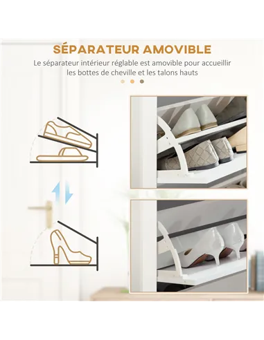 HOMCOM Slim Shoe Cabinet, Narrow Shoe Cupboard with 3 Flip Drawers, Adjustable Shelves for 18 Pairs of Shoes for Hallway, White