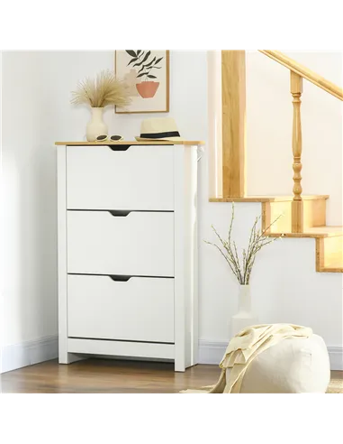HOMCOM Slim Shoe Cabinet, Narrow Shoe Cupboard with 3 Flip Drawers, Adjustable Shelves for 18 Pairs of Shoes for Hallway, White