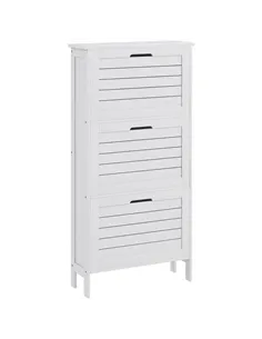 HOMCOM Narrow Shoe Cabinet with 3 Flip Drawers - White