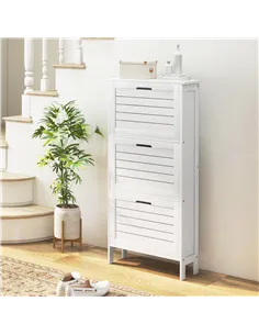 HOMCOM Narrow Shoe Cabinet with 3 Flip Drawers - White 2