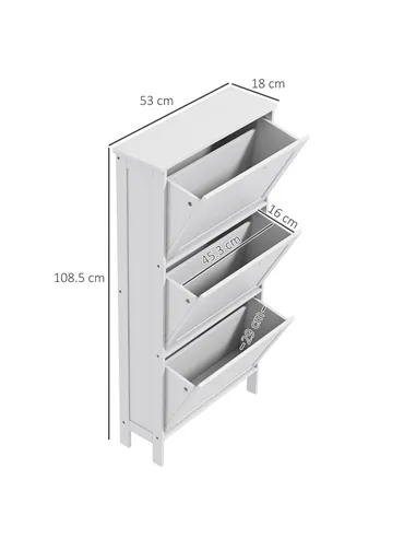 HOMCOM Narrow Shoe Cabinet with 3 Flip Drawers - White