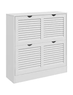 HOMCOM 2 Drawers Entryway Shoe Cabinet, Narrow Shoe Storage Cabinet with 2 Flip Drawers, Louvred Door Design and Adjustable Shel