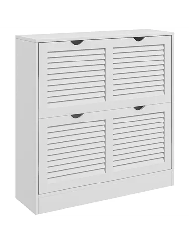 HOMCOM 2 Drawers Entryway Shoe Cabinet, Narrow Shoe Storage Cabinet with 2 Flip Drawers, Louvred Door Design and Adjustable Shel