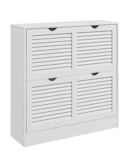 HOMCOM 2 Drawers Entryway Shoe Cabinet, Narrow Shoe Storage Cabinet with 2 Flip Drawers, Louvred Door Design and Adjustable Shel