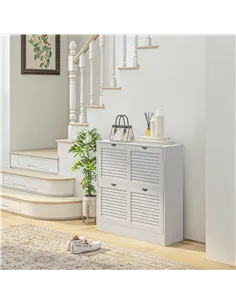 HOMCOM 2 Drawers Entryway Shoe Cabinet, Narrow Shoe Storage Cabinet with 2 Flip Drawers, Louvred Door Design and Adjustable Shel 2