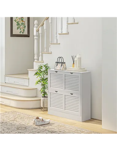 HOMCOM 2 Drawers Entryway Shoe Cabinet, Narrow Shoe Storage Cabinet with 2 Flip Drawers, Louvred Door Design and Adjustable Shel